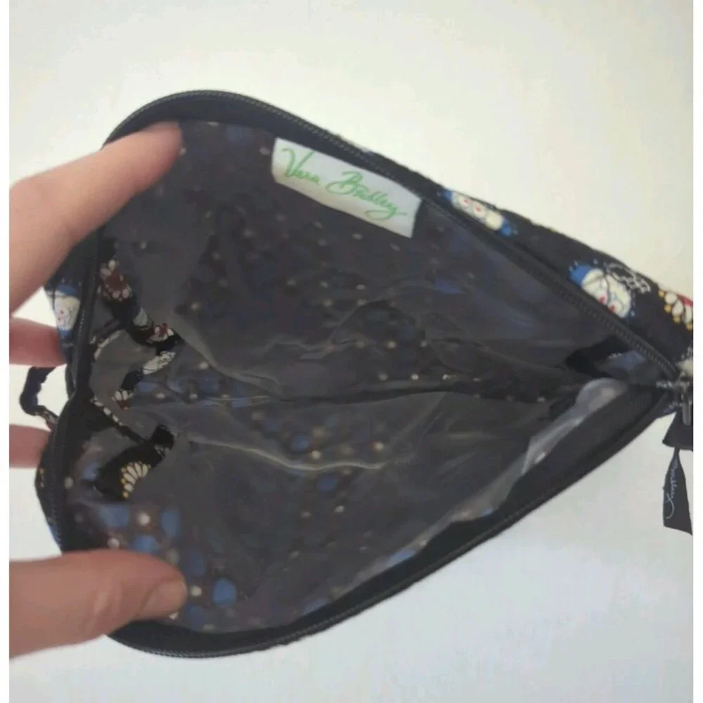 Vera Bradley Night Owl Cosmetic Bag Travel‎ Make Up Blue Floral Paisley Lined